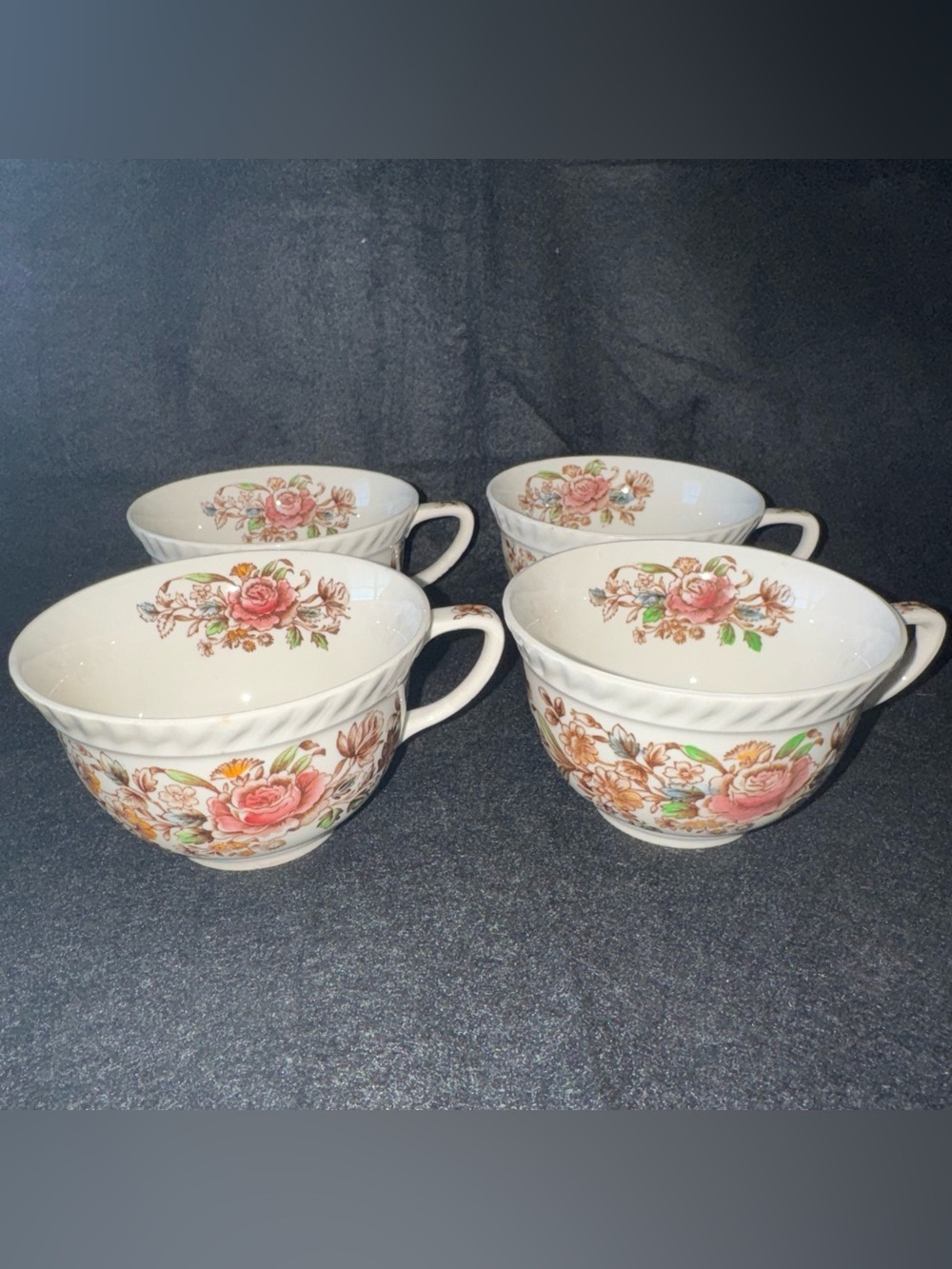VTG Johnson Bros England tea cup set Windsor Ware Margaret Rose Pattern Lot of 4